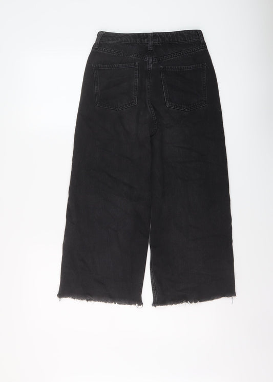 River Island Womens Black Cotton Wide-Leg Jeans Size 6 L31 in Regular Button