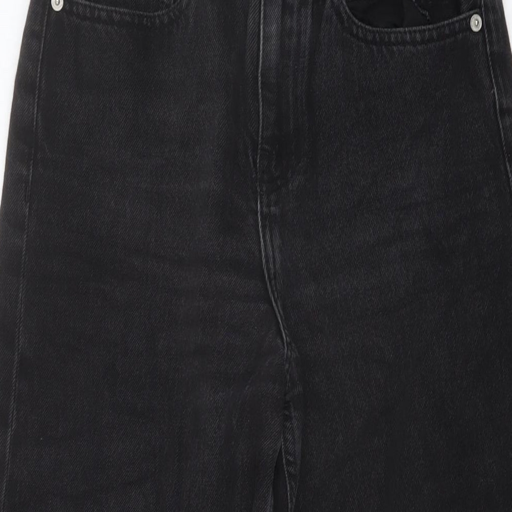 River Island Womens Black Cotton Wide-Leg Jeans Size 6 L31 in Regular Button