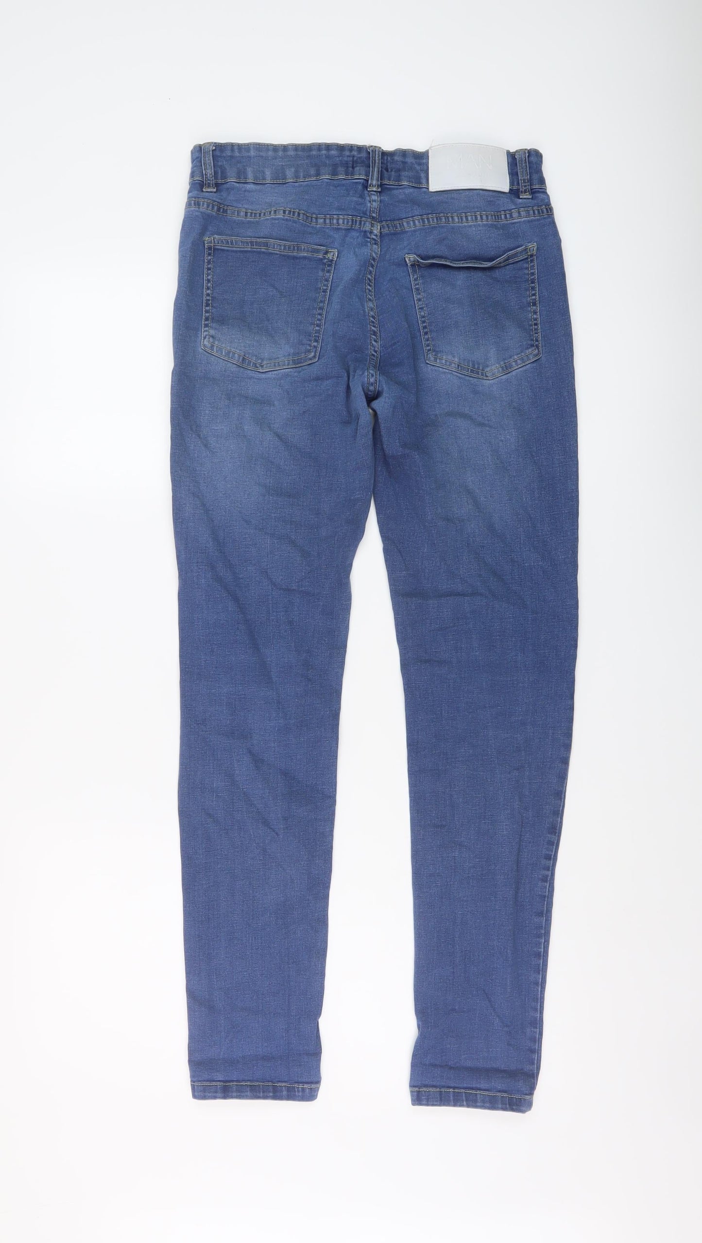 Boohoo Mens Blue Cotton Skinny Jeans Size 32 in L29 in Regular Button