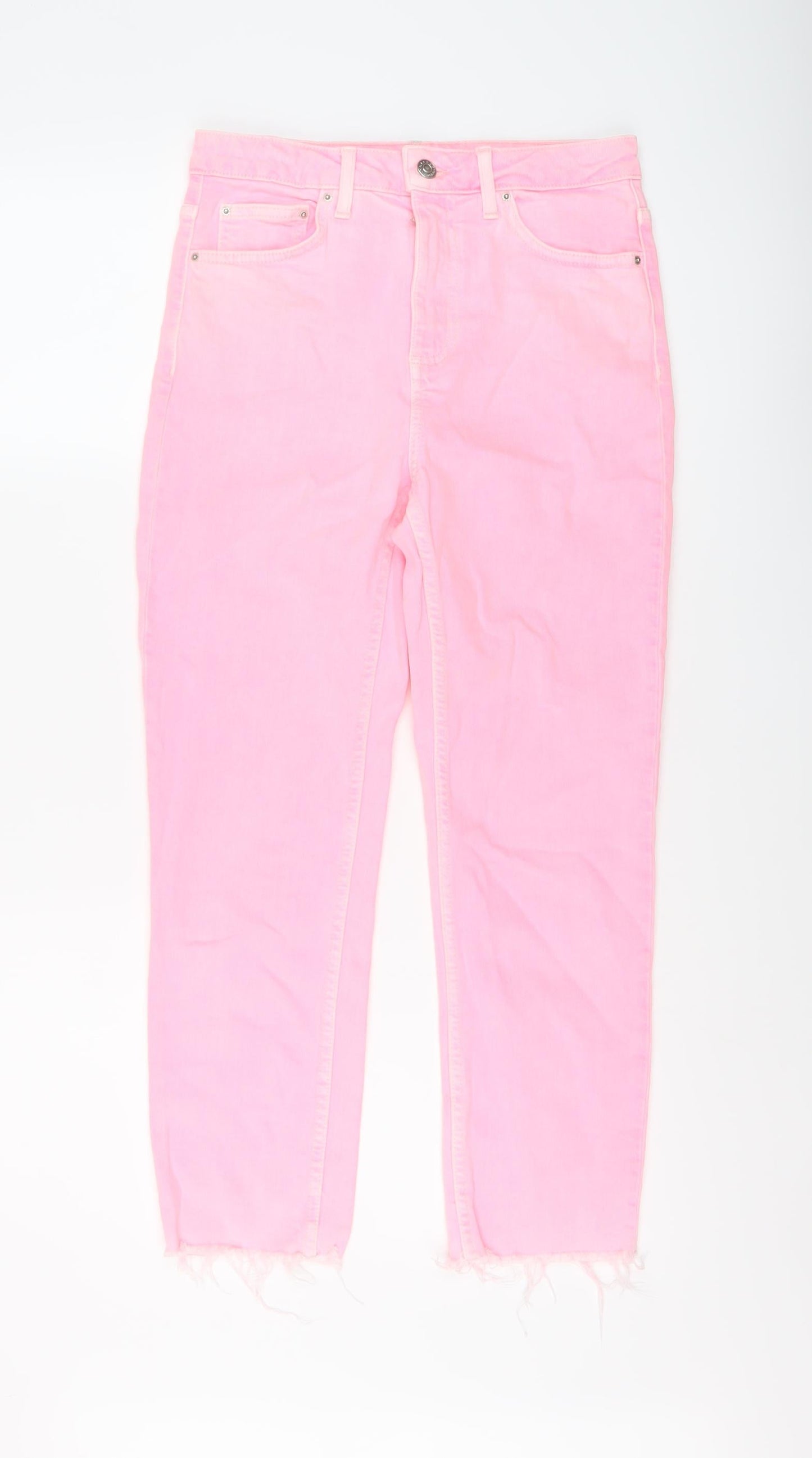 Topshop Womens Pink Cotton Cropped Jeans Size 28 in L24 in Regular Button