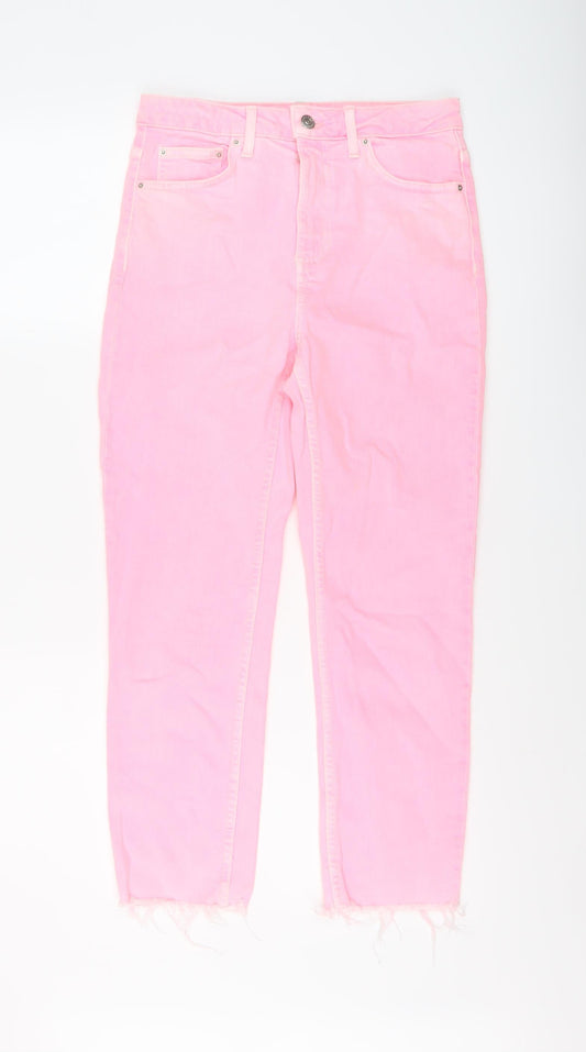 Topshop Womens Pink Cotton Cropped Jeans Size 28 in L24 in Regular Button