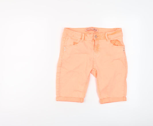 Denim & Co. Womens Orange Cotton Bermuda Shorts Size 8 L10 in Regular Button