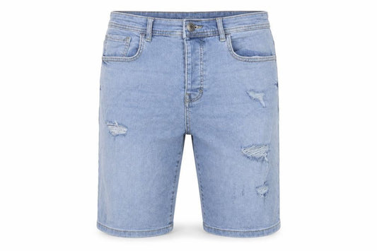 Front view of Denim & Co. men’s blue cotton bermuda shorts, size 34, in, 10-inch leg regular button
