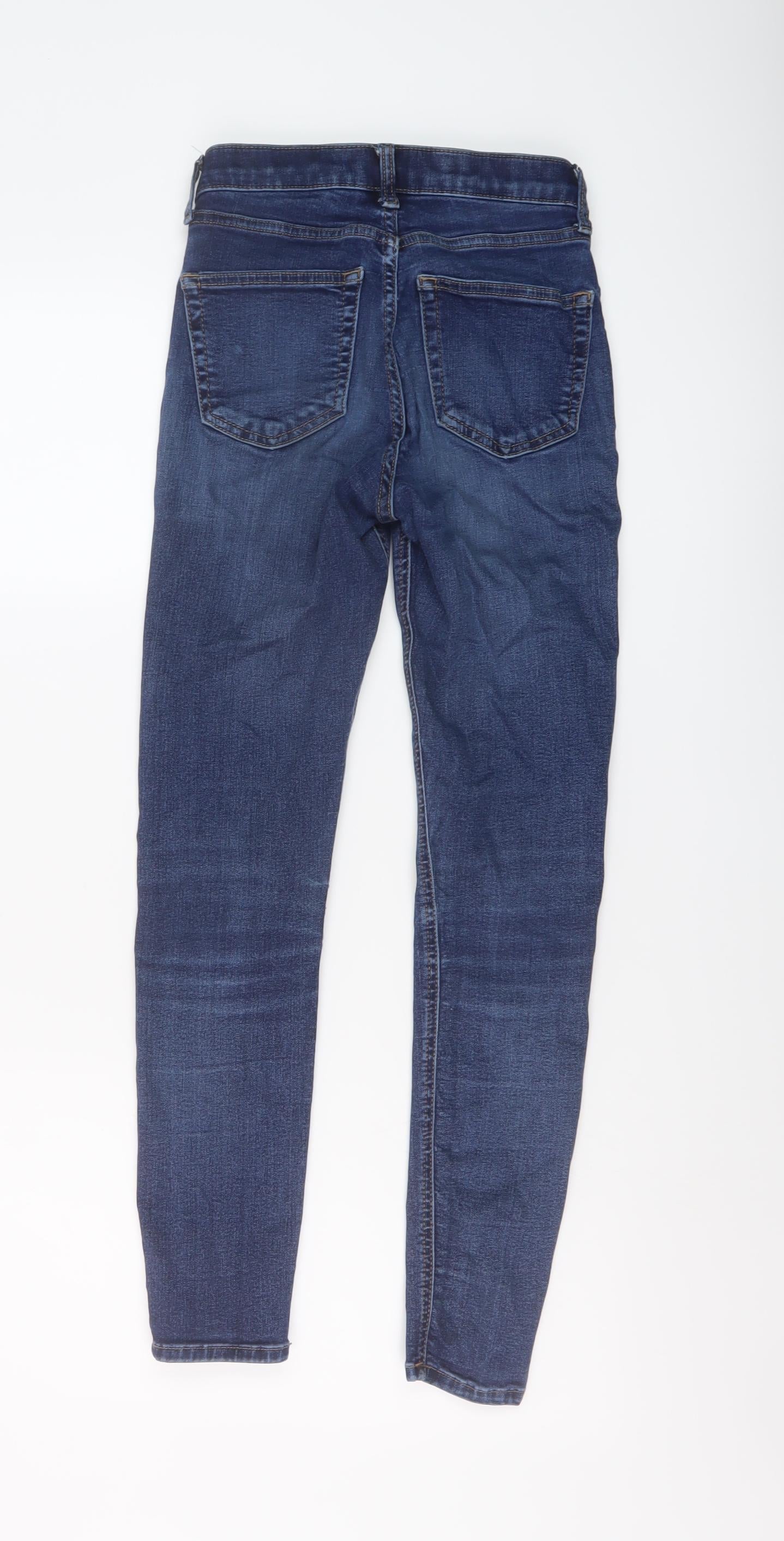 Topshop Womens Blue Cotton Skinny Jeans Size 26 L26 in Regular Button