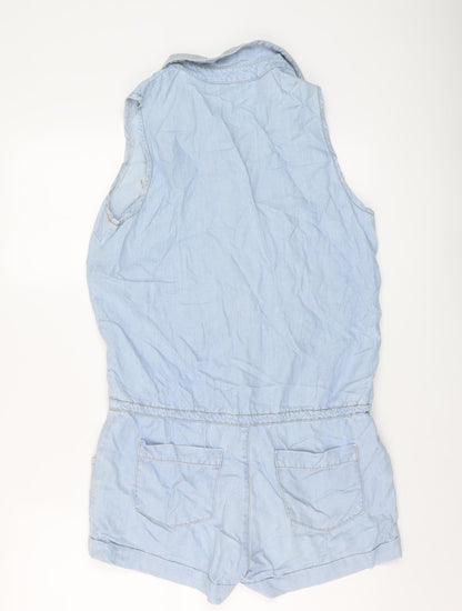 Missguided Womens Blue Cotton Playsuit One-Piece Size 10 Snap