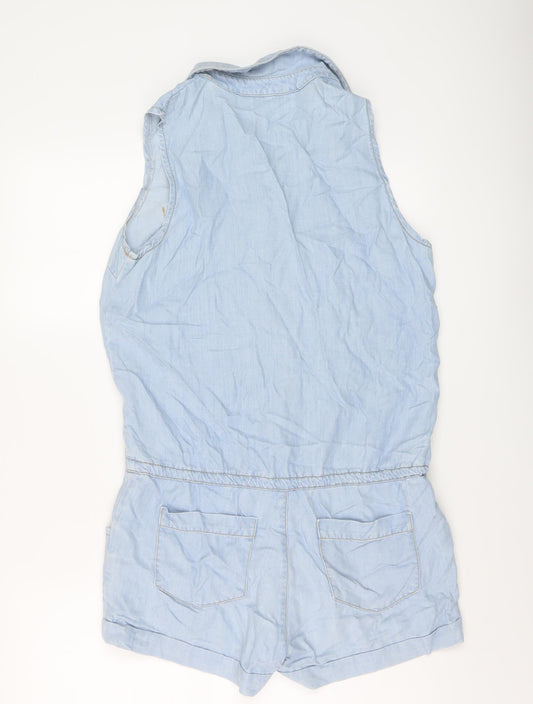 Missguided Womens Blue Cotton Playsuit One-Piece Size 10 Snap