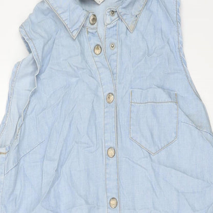 Missguided Womens Blue Cotton Playsuit One-Piece Size 10 Snap