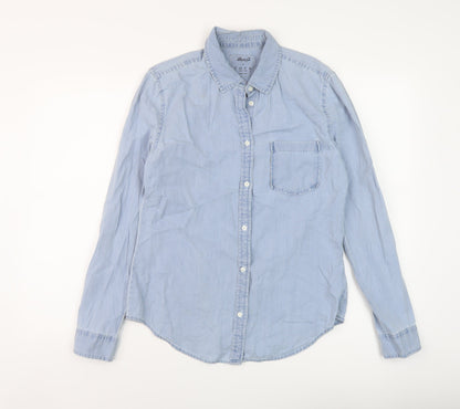 Denim & Co. Womens Blue Cotton Basic Button-Up Size 12 Collared