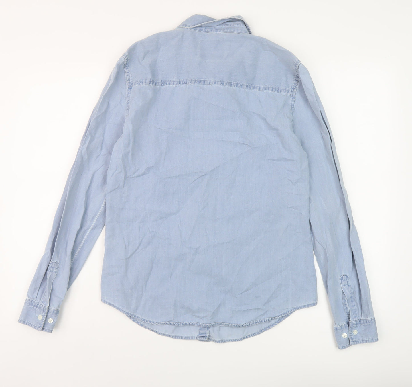 Denim & Co. Womens Blue Cotton Basic Button-Up Size 12 Collared