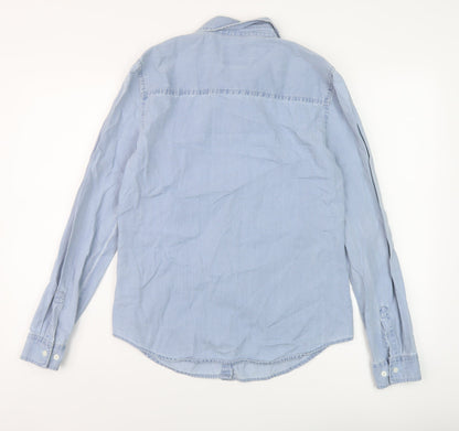 Denim & Co. Womens Blue Cotton Basic Button-Up Size 12 Collared