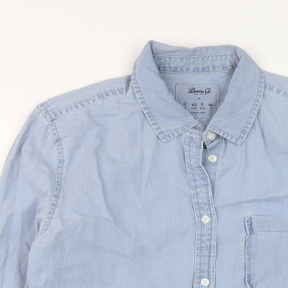 Denim & Co. Womens Blue Cotton Basic Button-Up Size 12 Collared