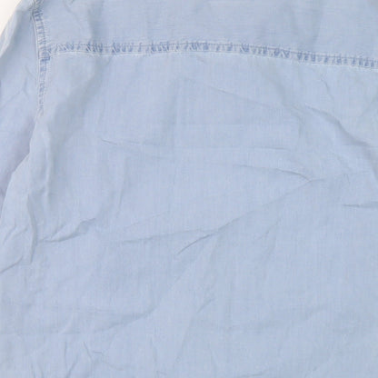 Denim & Co. Womens Blue Cotton Basic Button-Up Size 12 Collared