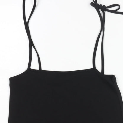 PRETTYLITTLETHING Womens Black Polyester Pinafore/Dungaree Dress Size 6 Square Neck Tie