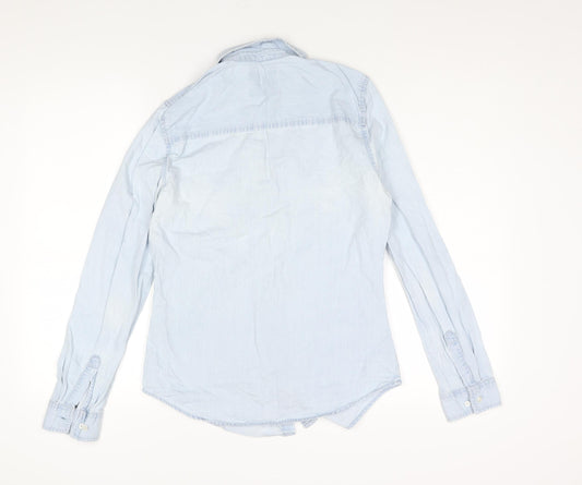 Denim & Co. Womens Blue Cotton Basic Button-Up Size 8 Collared