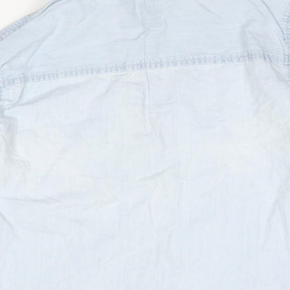 Denim & Co. Womens Blue Cotton Basic Button-Up Size 8 Collared