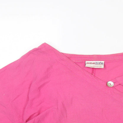 One Life Womens Pink Cotton Basic Blouse Size 6 Round Neck