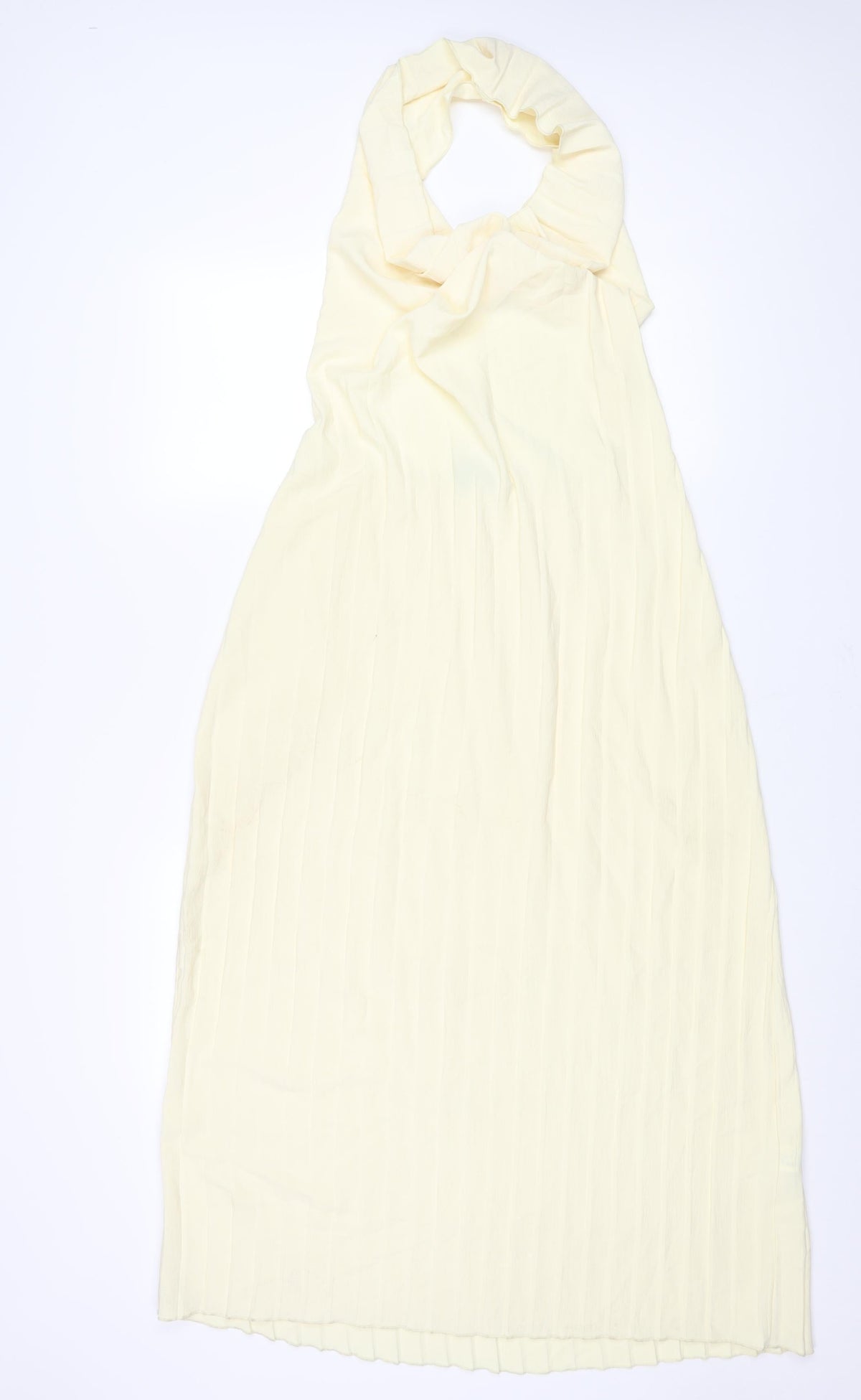 Zara Womens Yellow Polyester Maxi Size S Halter Pullover - Pleated Backless