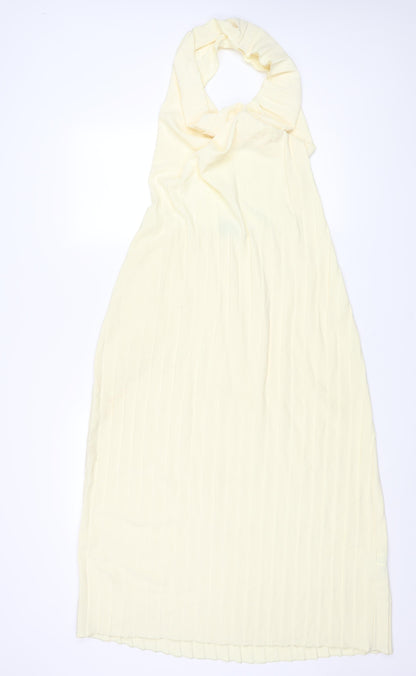 Zara Womens Yellow Polyester Maxi Size S Halter Pullover - Pleated Backless