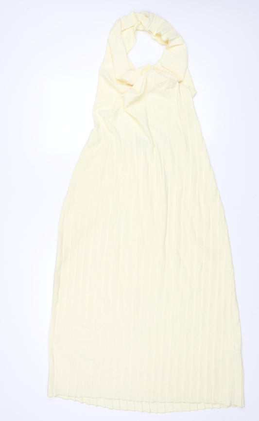 Zara Womens Yellow Polyester Maxi Size S Halter Pullover - Pleated Backless