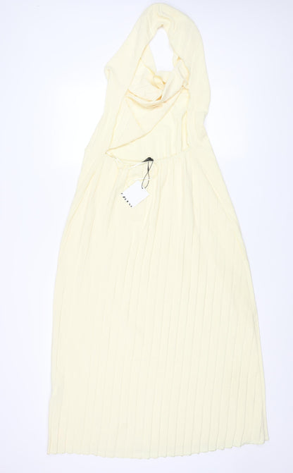 Zara Womens Yellow Polyester Maxi Size S Halter Pullover - Pleated Backless