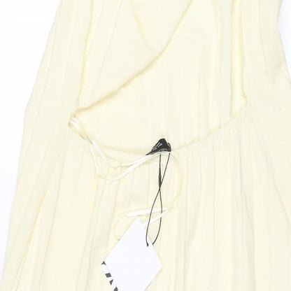 Zara Womens Yellow Polyester Maxi Size S Halter Pullover - Pleated Backless