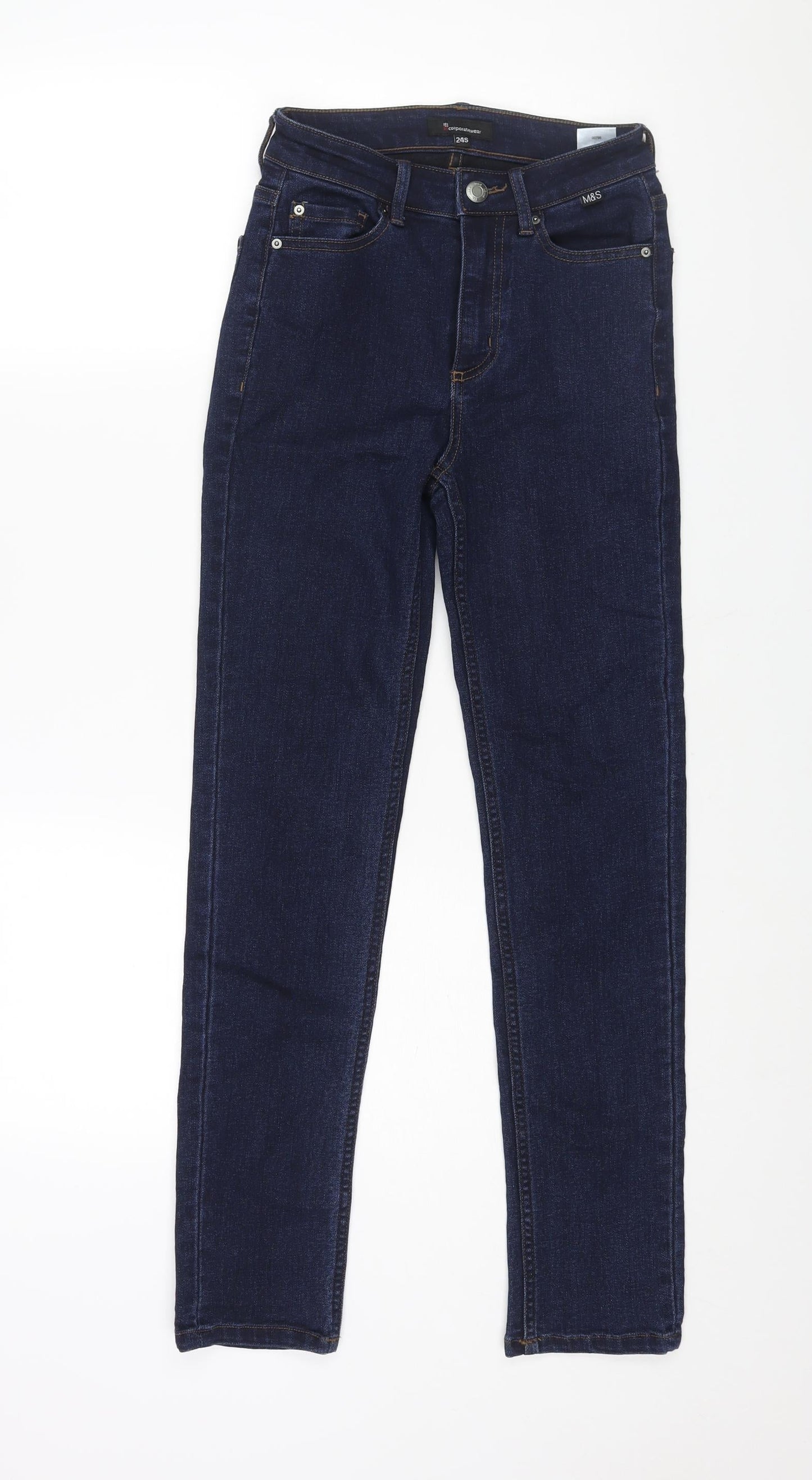 Marks and Spencer Mens Blue Cotton Skinny Jeans Size 24 in L27 in Regular Zip