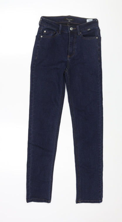 Marks and Spencer Mens Blue Cotton Skinny Jeans Size 24 in L27 in Regular Zip
