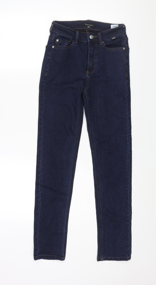 Marks and Spencer Mens Blue Cotton Skinny Jeans Size 24 in L27 in Regular Zip