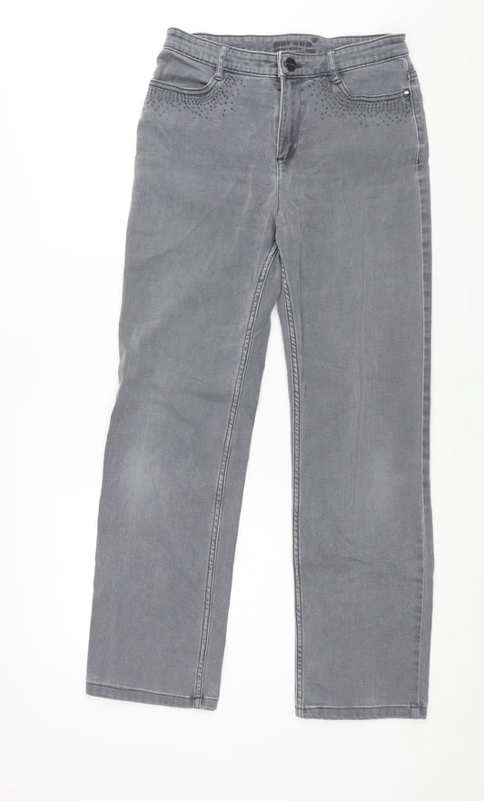 Per Una Womens Grey Cotton Straight Jeans Size 28 in L28 in Regular Zip - Stud Detail