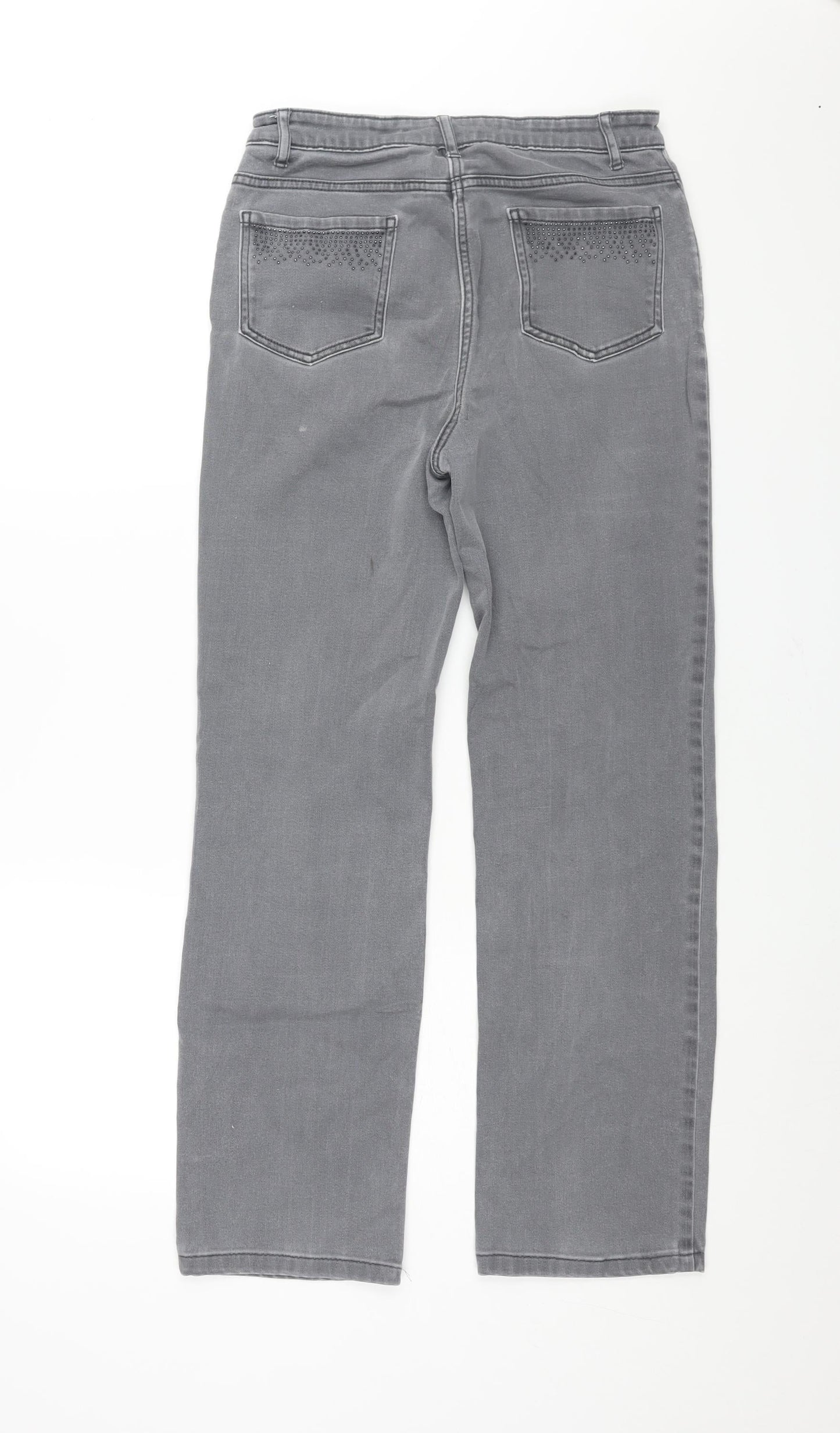 Per Una Womens Grey Cotton Straight Jeans Size 28 in L28 in Regular Zip - Stud Detail