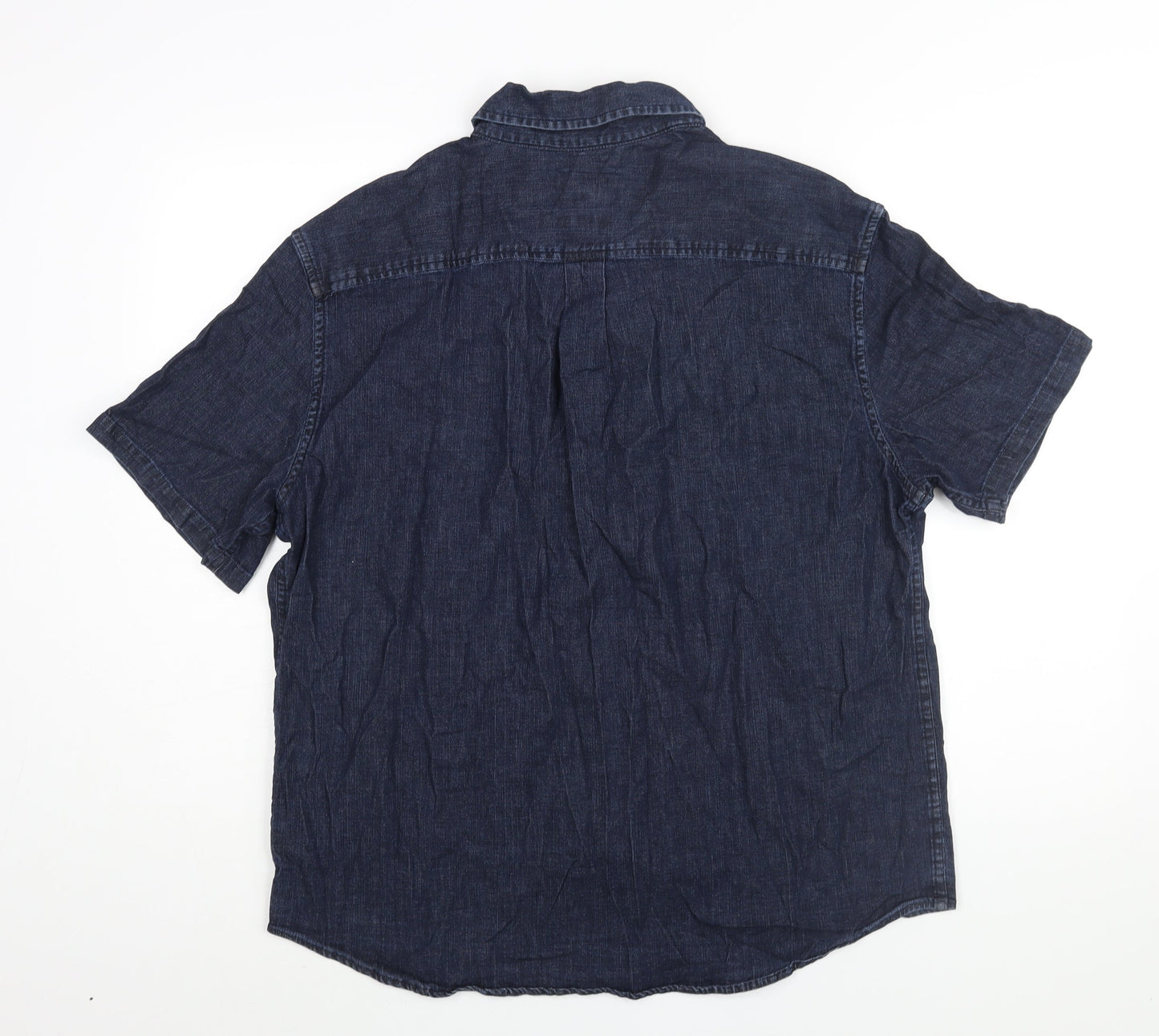 Hellada Mens Blue Cotton Button-Up Size XL Collared Button