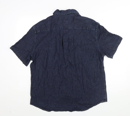 Hellada Mens Blue Cotton Button-Up Size XL Collared Button