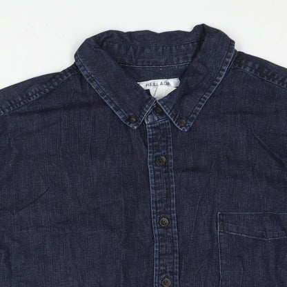 Hellada Mens Blue Cotton Button-Up Size XL Collared Button