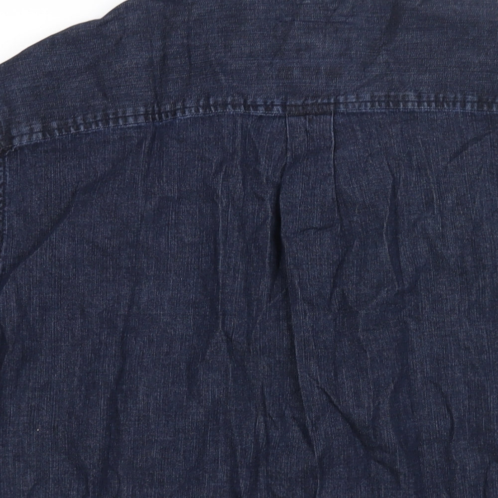 Hellada Mens Blue Cotton Button-Up Size XL Collared Button