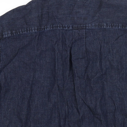 Hellada Mens Blue Cotton Button-Up Size XL Collared Button