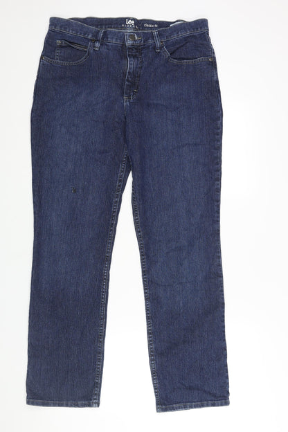Lee Womens Blue Cotton Straight Jeans Size 12 L31 in Regular Zip