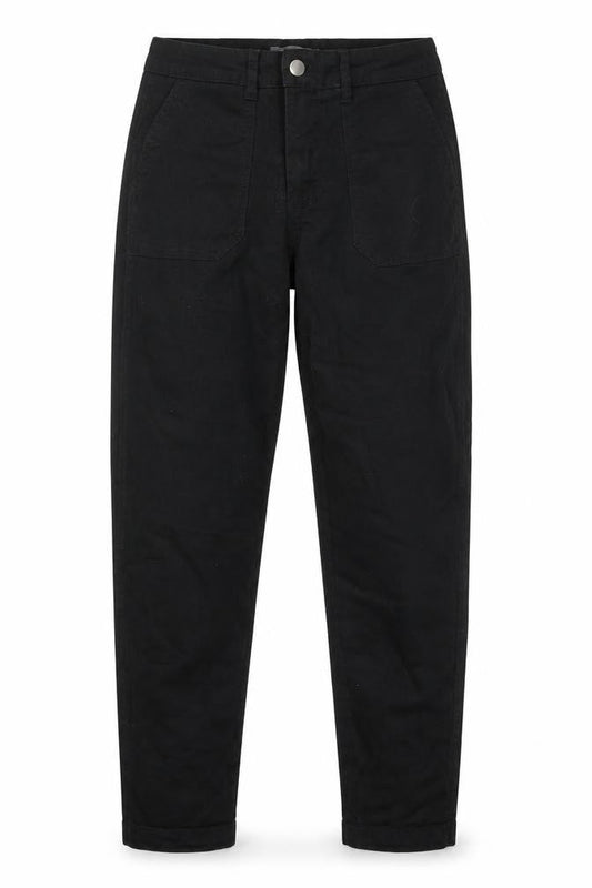 Front view of Papaya women’s black cotton tapered jeans, size UK 8, 25-inch leg regular zip