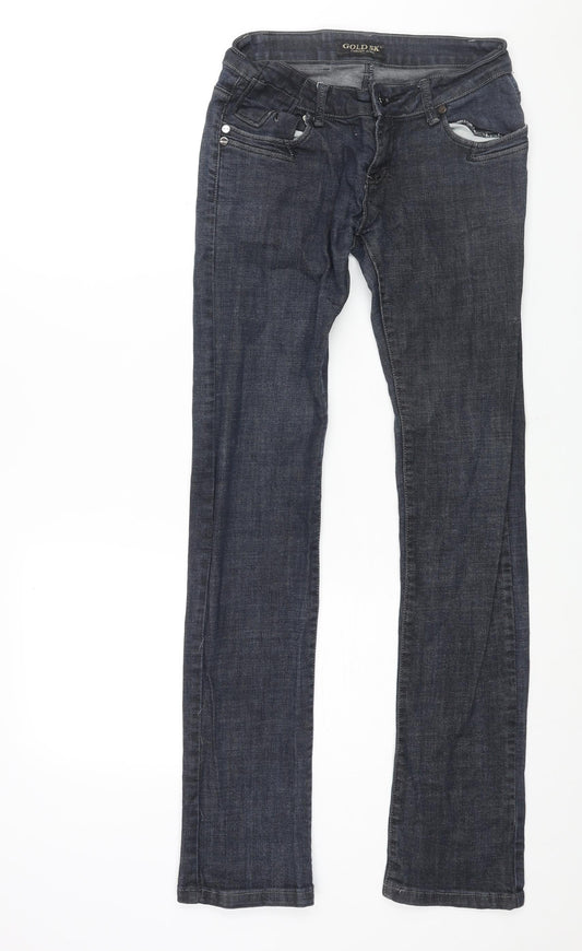 Womens UK Size 28 in Gold SK Regular Fit Straight Blue Jeans
