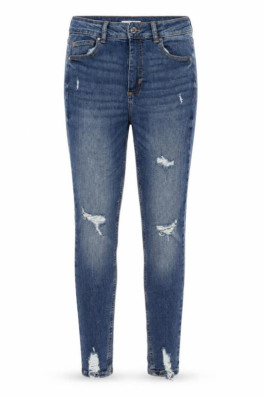Front view of Denim & Co. women’s blue cotton skinny jeans, size UK 10, 28-inch leg regular zip
