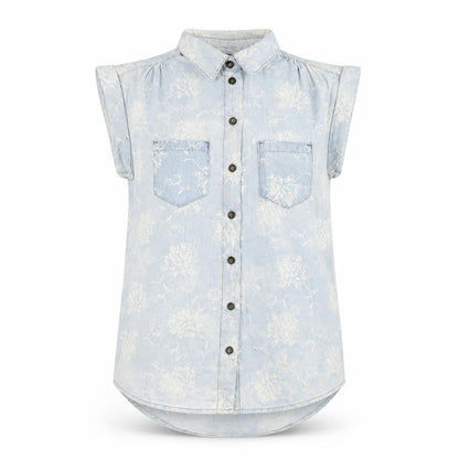 Womens UK Size 8 Denim & Co. Blue Basic Button-Up