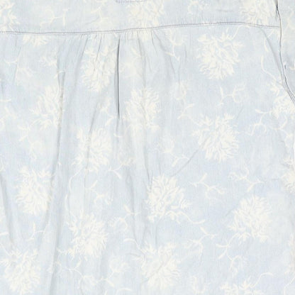 Denim & Co. Womens Blue Geometric Cotton Basic Button-Up Size 8 Collared