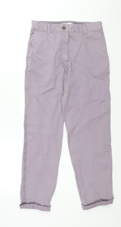Marks and Spencer Womens Purple Cotton Chino Trousers Size 8 L28 in Regular Zip - Taped Sides