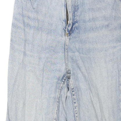 Topshop Womens Blue Cotton Straight Jeans Size 26 in L24 in Regular Zip - Raw Hem