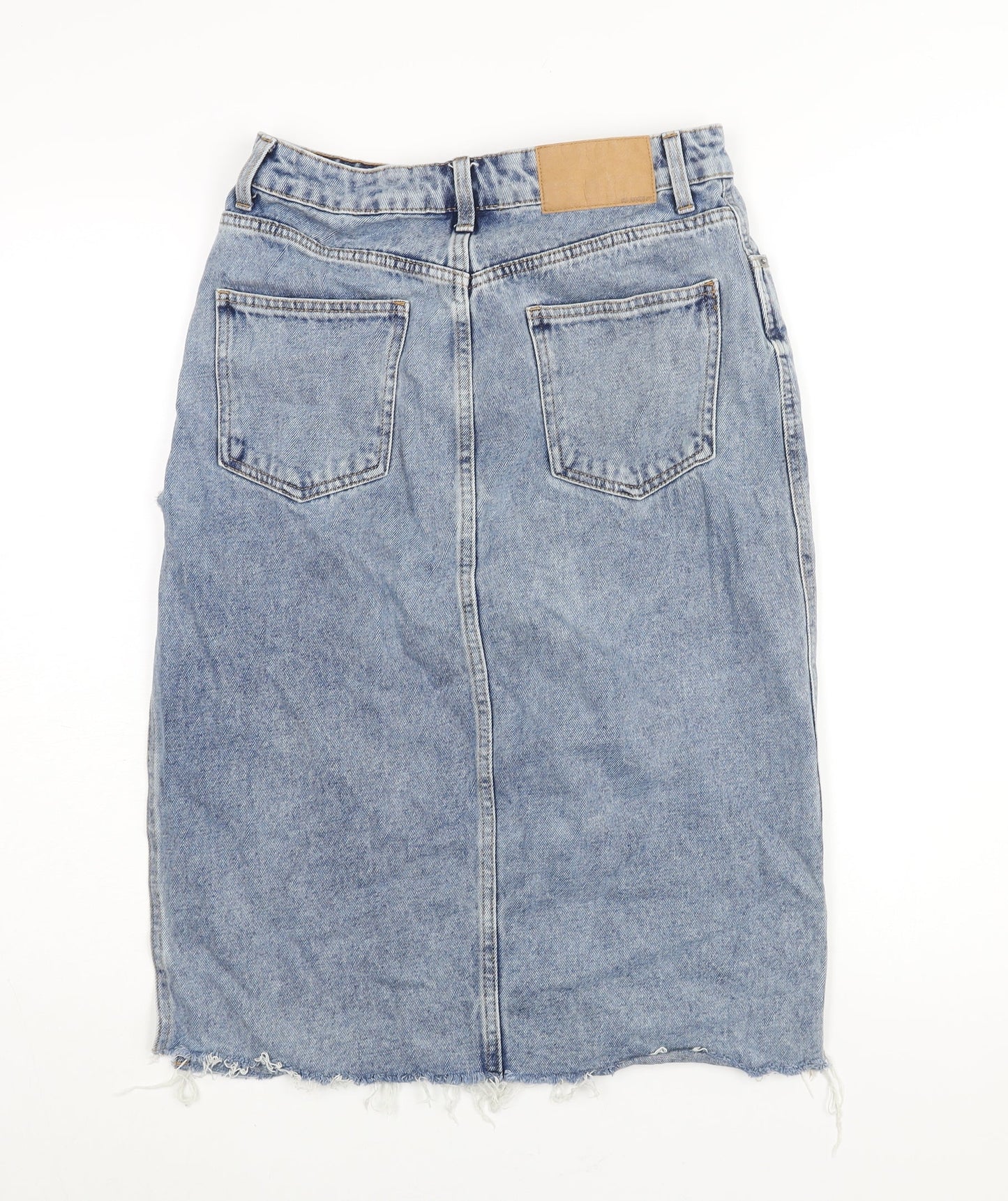 ASOS Womens Blue Cotton Straight & Pencil Skirt Size 10 Zip - Side Slit