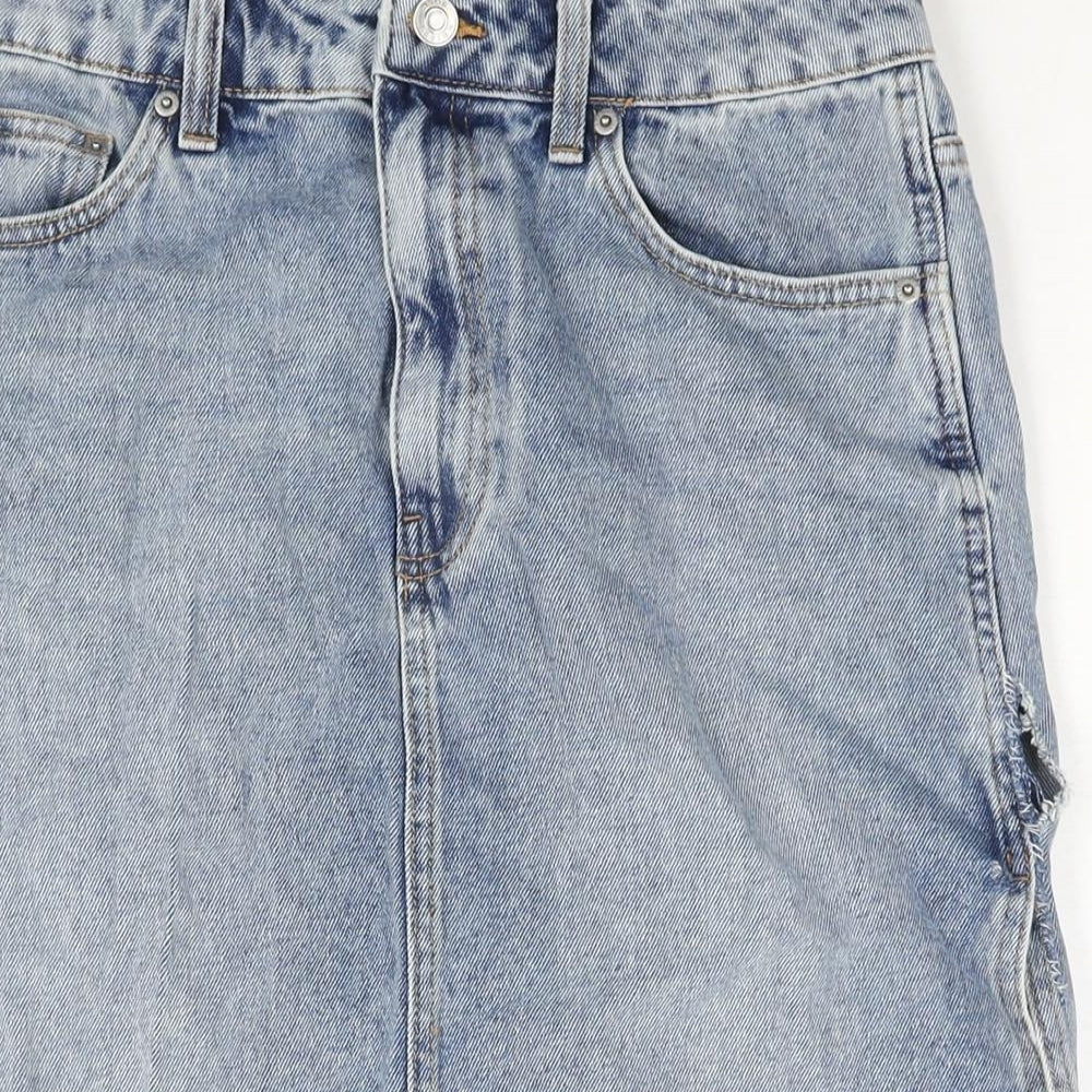 ASOS Womens Blue Cotton Straight & Pencil Skirt Size 10 Zip - Side Slit