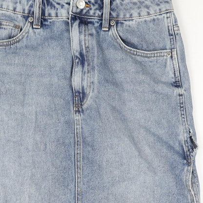 ASOS Womens Blue Cotton Straight & Pencil Skirt Size 10 Zip - Side Slit
