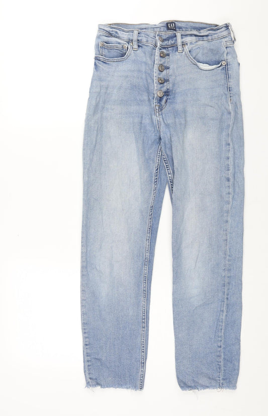 Gap Womens Blue Cotton Straight Jeans Size 10 L26 in Regular Button - Raw Hem