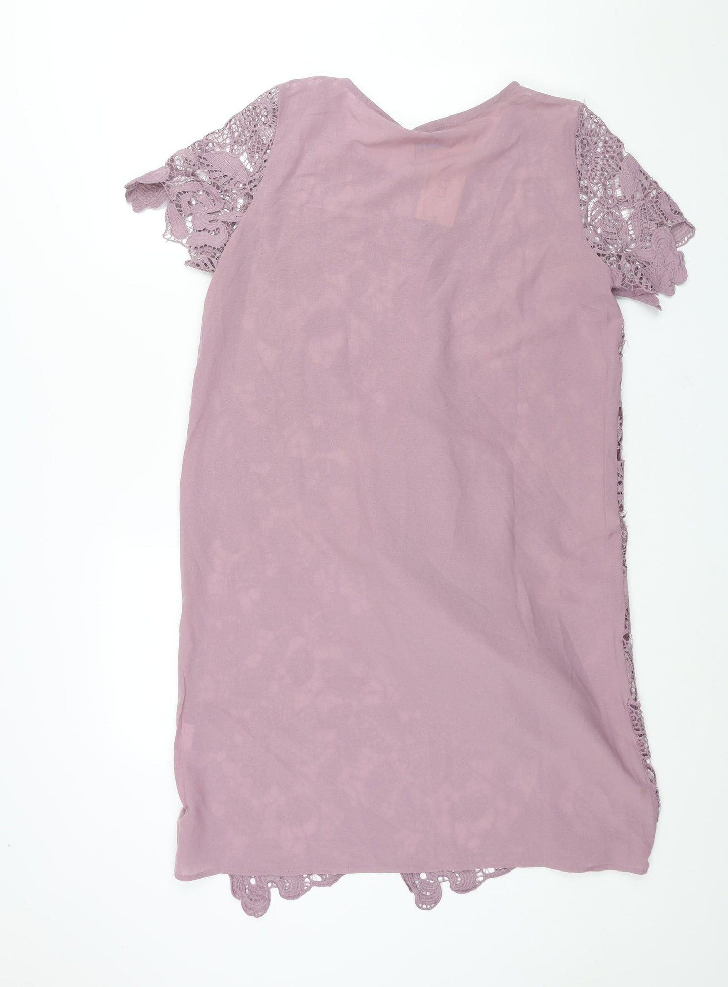 Club London Womens Purple Polyester Shift Size 12 Round Neck Pullover - Lace Front