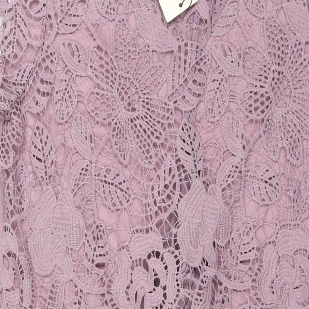 Club London Womens Purple Polyester Shift Size 12 Round Neck Pullover - Lace Front