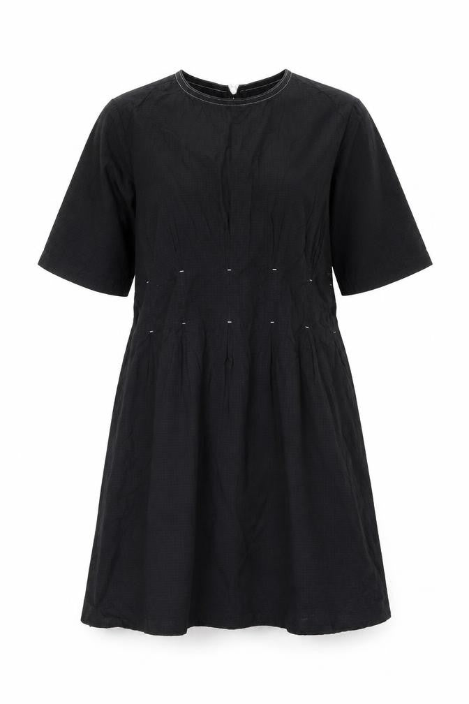 Front view of Kin women’s beige cotton a-line, size UK 16, round neck zip - textured